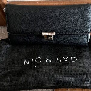 Nic & Syd Black Vegan Leather Wallet with snap closure and Rhinestones